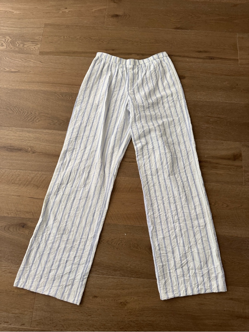 Zara White Pants with Light Blue Stripes